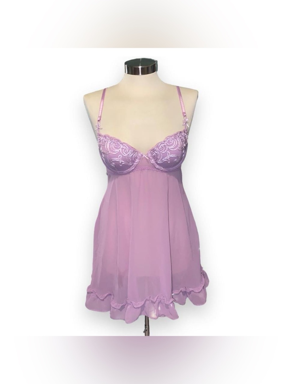 delicates Lavender Lace and Chiffon Babydoll Chemise